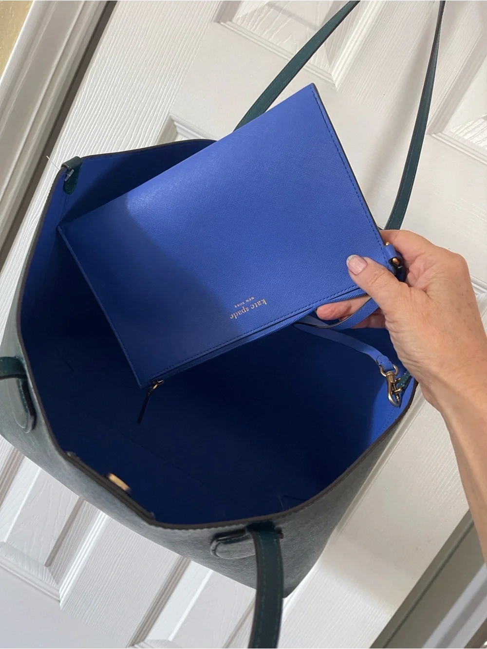 kate spade Teal Tote with Bright Blue Zip Pouch